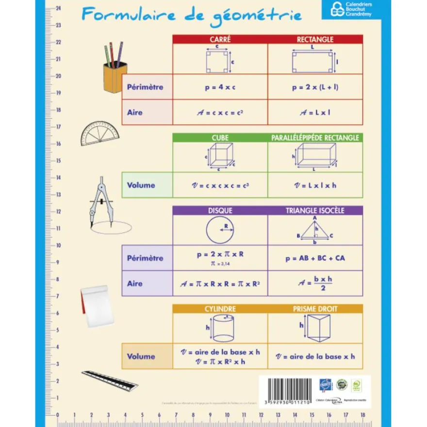 Fiche mémo souple Géométrie - 20,5 x 26,5 cm - Bouchut