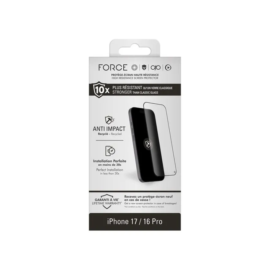 Force - Protection d'écran en verre pour iPhone 16 Pro, 17