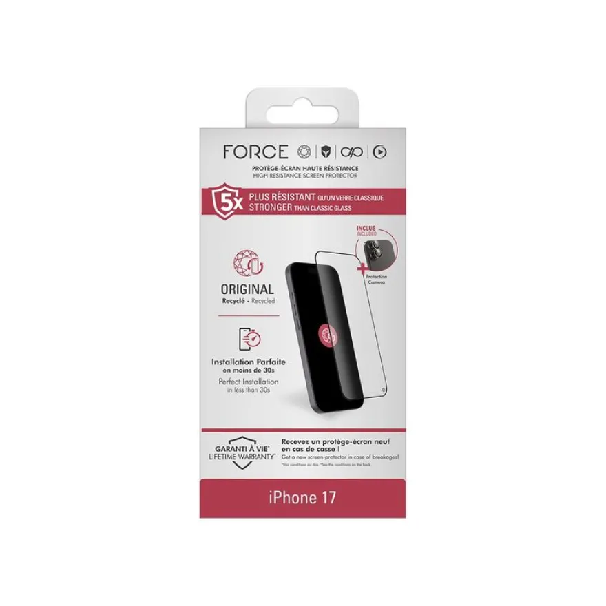 Force - Protection d'écran en verre pour iPhone 16 Pro, 17