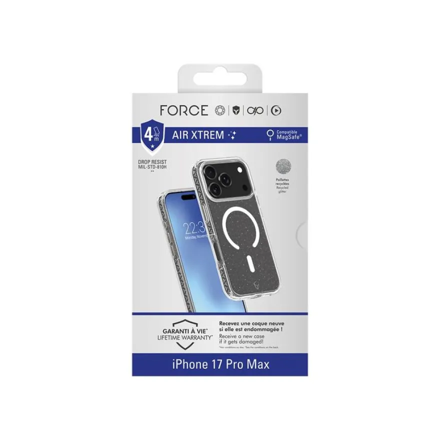 Force Case Air Xtrem - Coque de protection pour iPhone 17 Pro Max - transparent avec paillettes