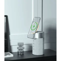 Force Play - Double chargeur sans fil (15W + 5W) Compatible MagSafe + Enceinte Bluetooth Silver