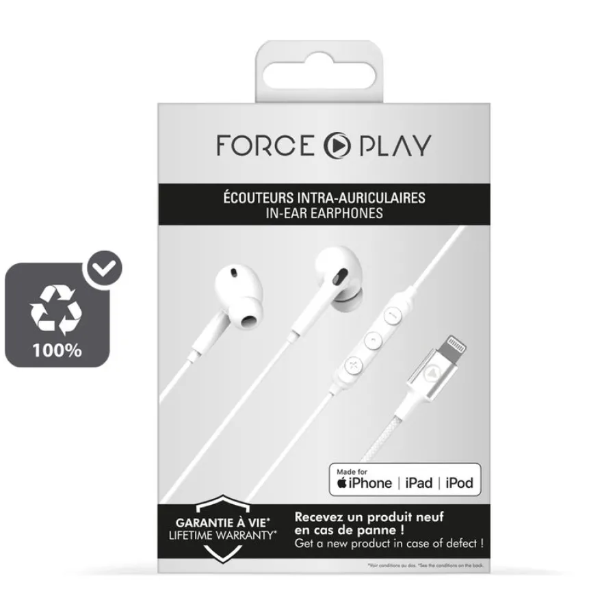 Force Play - Kit main libre - écouteur filaire - blanc