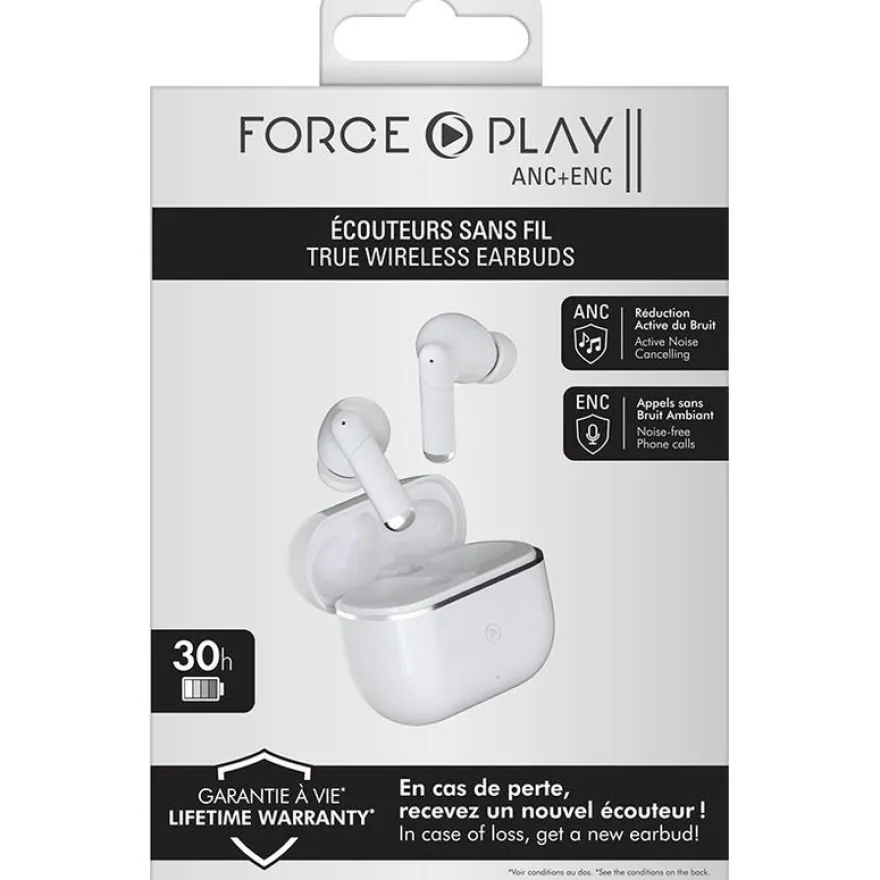 Force Play - Kit main libre - écouteur sans fil bluetooth - blanc