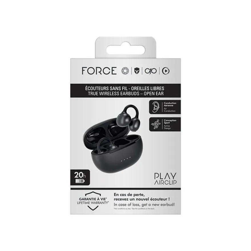 Force Play AirClip - Écouteurs sans fil avec micro - Bluetooth - titane