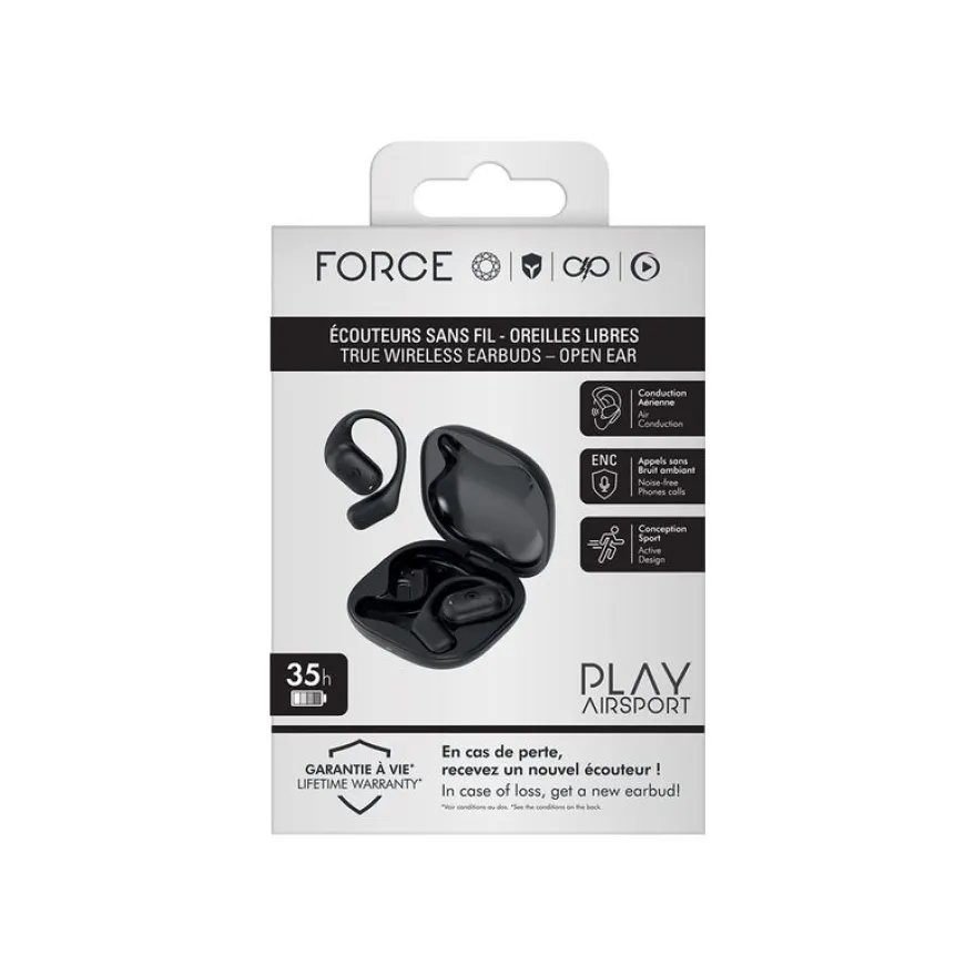 Force Play AirSport - Écouteurs sans fil avec micro - Bluetooth - noir