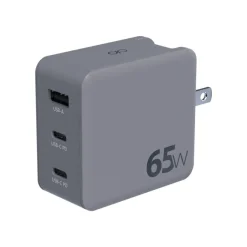 Force Power - Adaptateur secteur - technologie GaN - 65 Watt - PD - 3 connecteurs de sortie (USB, 2 x USB-C) - gris