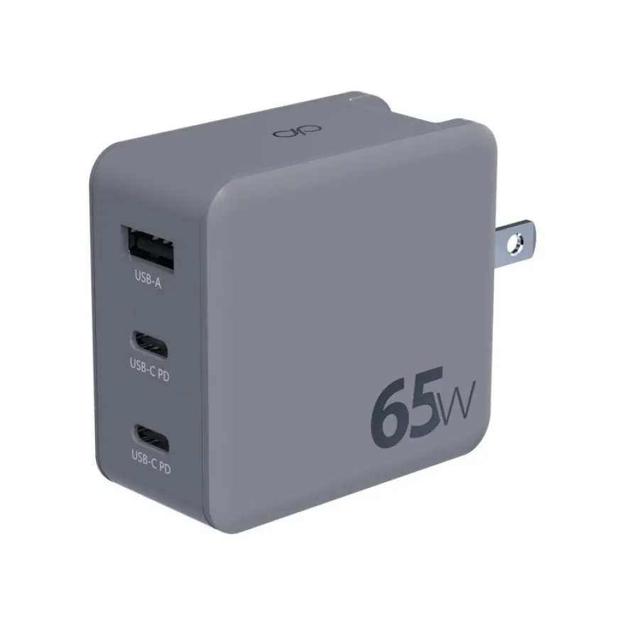Force Power - Adaptateur secteur - technologie GaN - 65 Watt - PD - 3 connecteurs de sortie (USB, 2 x USB-C) - gris