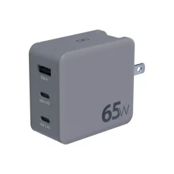 Force Power - Adaptateur secteur - technologie GaN - 65 Watt - PD - 3 connecteurs de sortie (USB, 2 x USB-C) - gris