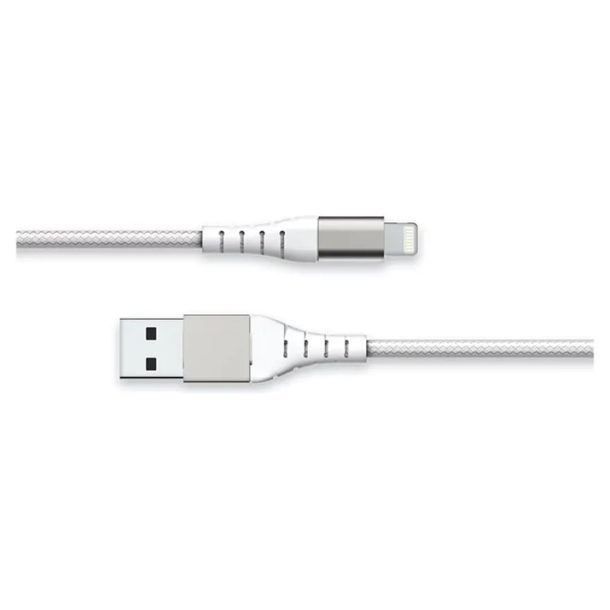Force Power - Câble renforcé - USB A/ Lightning - 1.2 m - 2.4A - Blanc - Garanti à vie