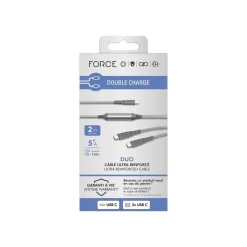 Force Power - Câble USB - 24 pin USB-C (M) pour 24 pin USB-C (M) - 5 A - 2 m - ultra renforcé, USB Power Delivery (60W) - gris