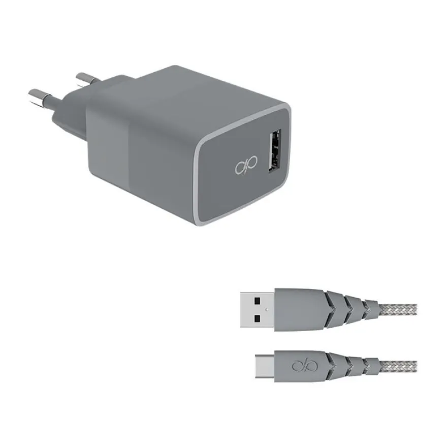 Force Power - chargeur secteur pour smartphone + câble USB A/USB C - gris
