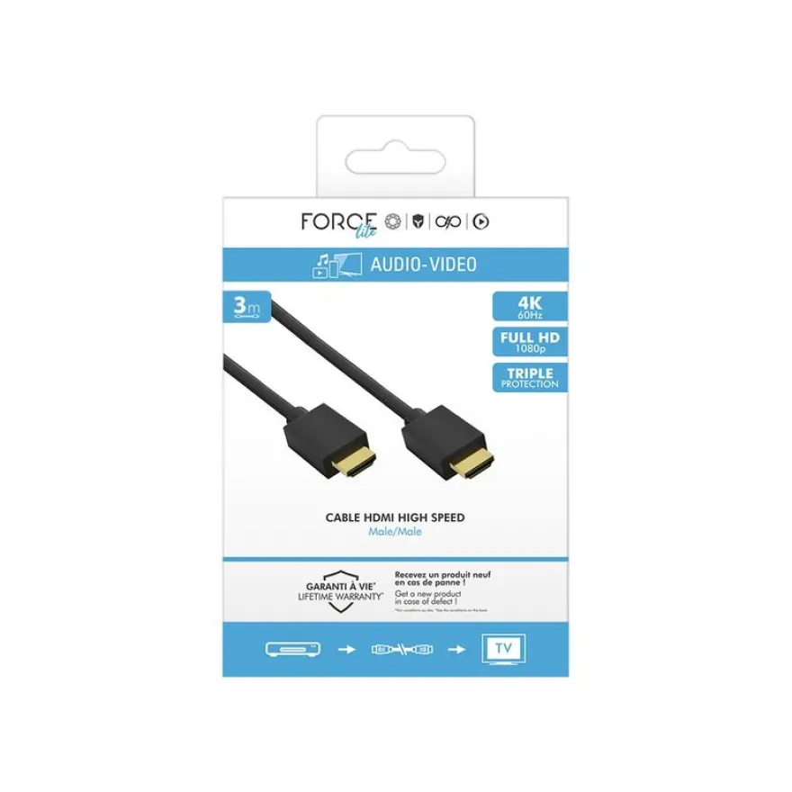 Force Power Lite - âble HDMI High speed avec Ethernet - mâle - 3 m