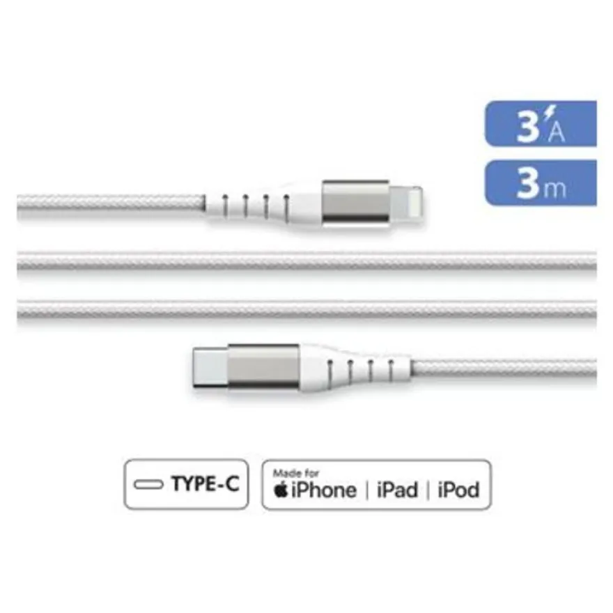 Force Power Lite - Câble USB-C (M) pour Lightning - 3 m - blanc