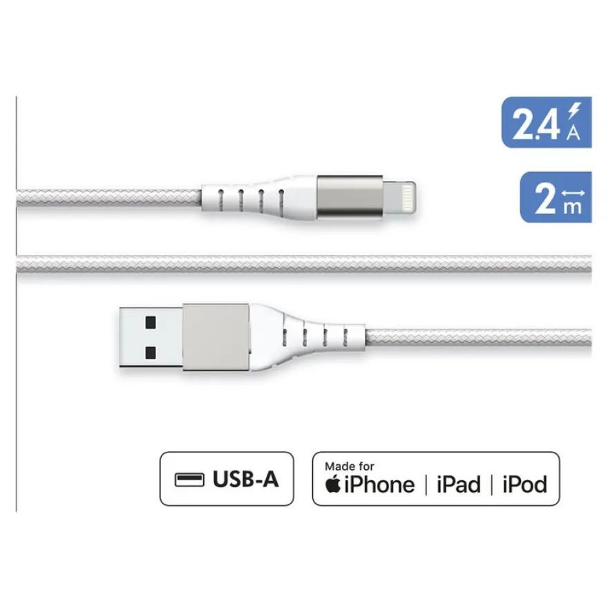 Force Power Lite - Câble USB (M) pour Lightning - 2 m - blanc