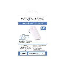 Force Power Lite - Chargeur secteur - 65 Wh - 3 connecteurs de sortie (USB, 2 x USB-C) - blanc