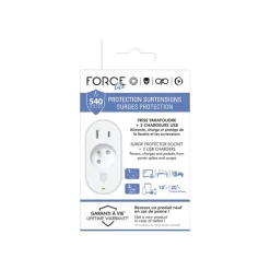 Force Power Lite - Protection contre les surtensions - 540J, lifetime warranty, Type E, USB A + C PD - connecteurs de sortie : 1 - 1.5 m cordon - Europe - gris, blanc