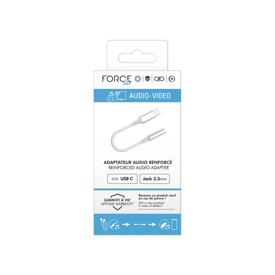 Force Power Lite - USB-C vers adaptateur de prise casque - 24 pin USB-C mâle pour mini-phone stereo 3.5 mm femelle - blanc - câble renforcé