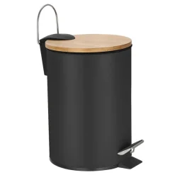 Frandis - Poubelle de salle de bain avec couvercle en bambou - 3L - noir