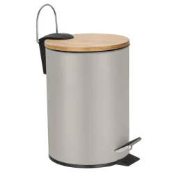 Frandis - Poubelle de salle de bain avec couvercle en bambou - 3L - sable