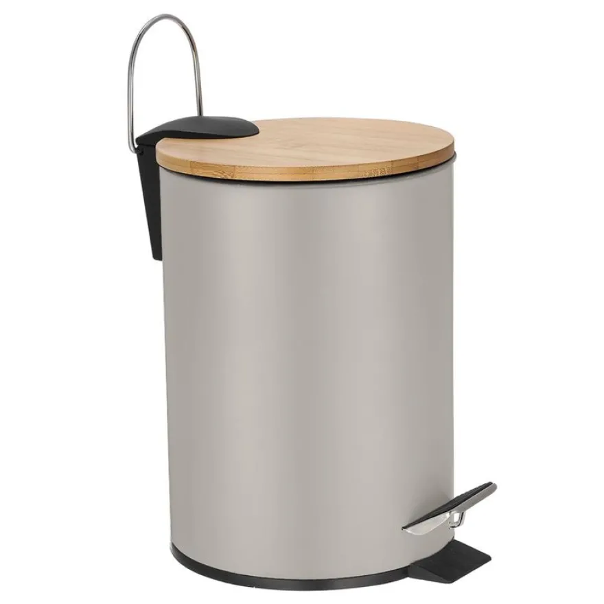 Frandis - Poubelle de salle de bain avec couvercle en bambou - 3L - sable