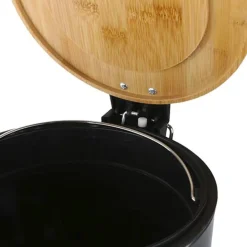 Frandis - Poubelle ronde noir avec couvercle en bambou - 30L