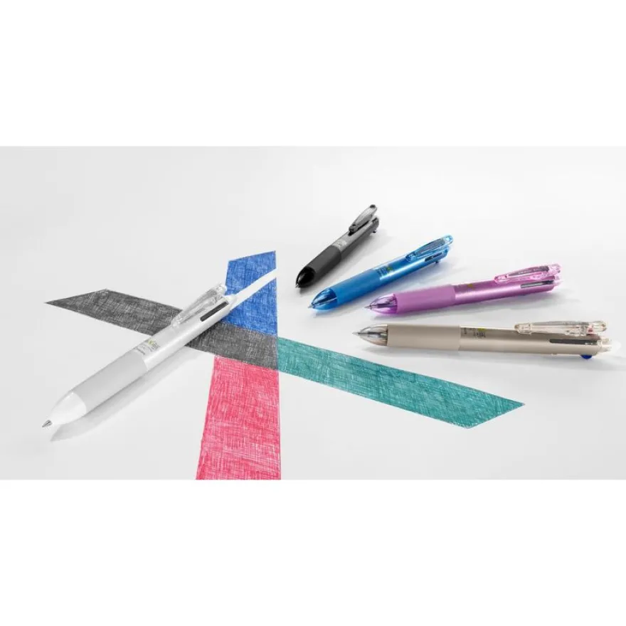 Frixion Ball 4 Couleurs - Roller encre gel effaçable - corps blanc - pointe fine