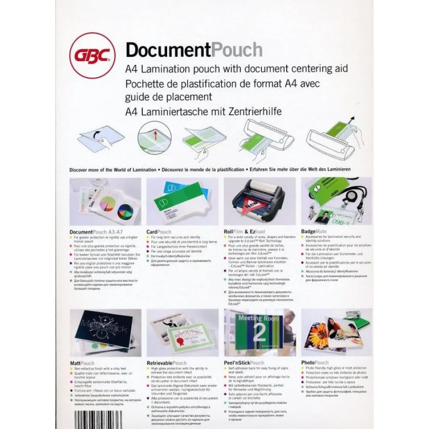 GBC - 100 pochettes de plastification A4 (216 x 303 mm) - 2 x 80 microns - brillantes