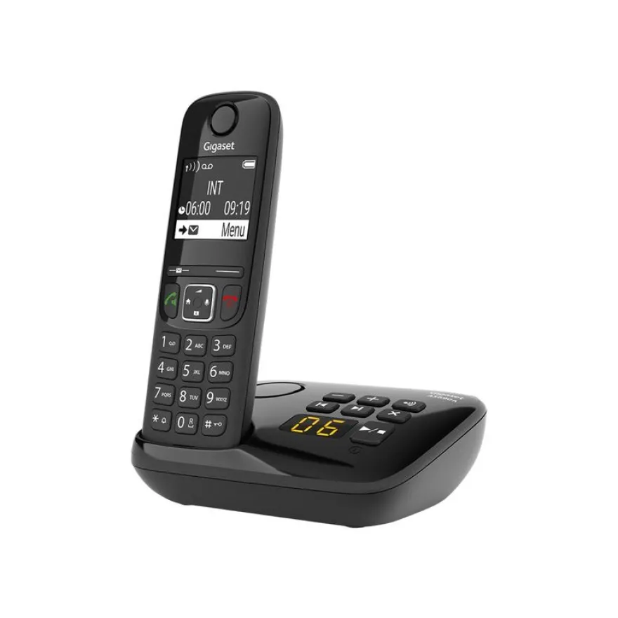 Gigaset AS690A Four - téléphone sans fil + 3 combinés supplémentaires - avec répondeur - noir