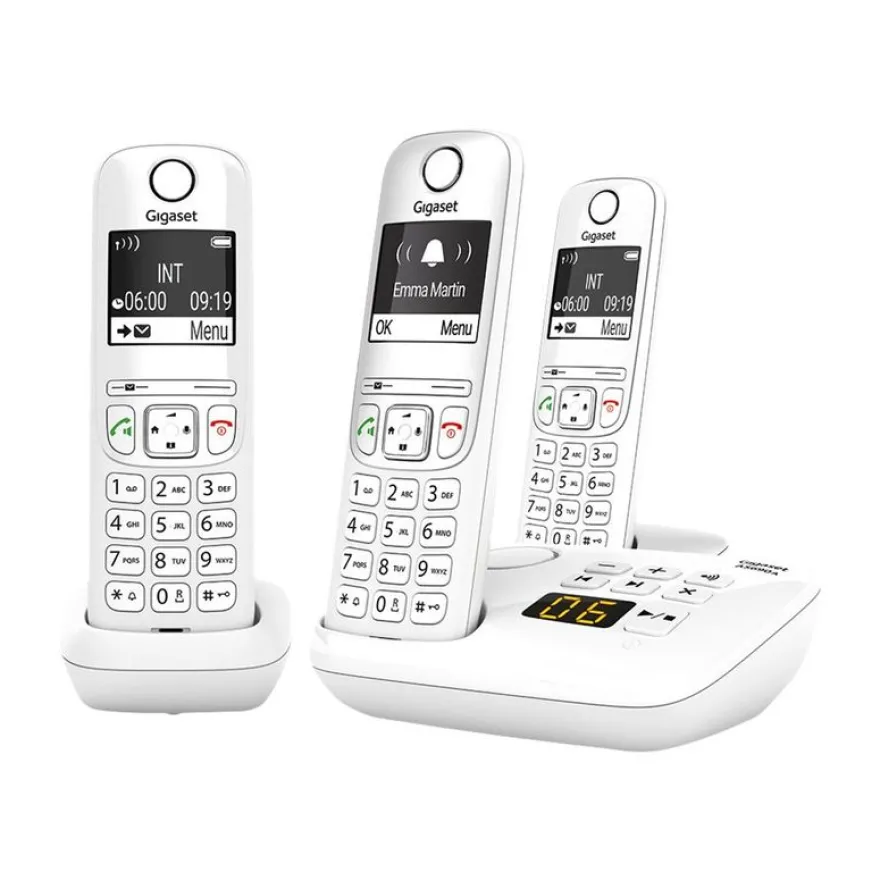 Gigaset AS690A Trio - téléphone sans fil + 2 combinés supplémentaires - avec répondeur - blanc