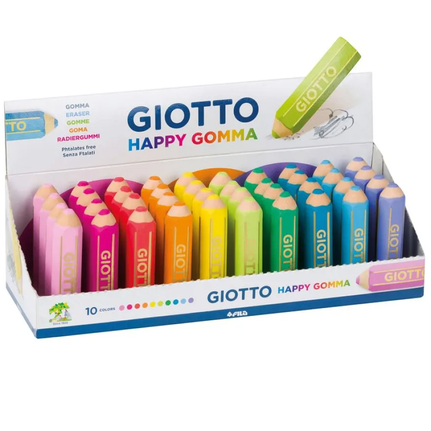 GIOTTO HAPPY GOMMA - Gomme - crayon - 15 x 65 mm - assortiment de couleurs classiques - caoutchouc