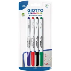 Giotto Robercolor – 4 Marqueurs Tableau Blanc Pointe Fine – Effaçables à Sec – Couleurs Assorties