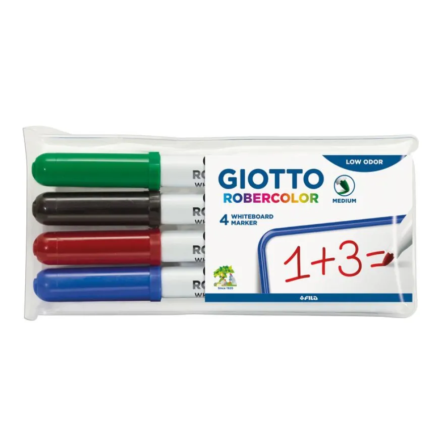 GIOTTO ROBERCOLOR - Etui 4 feutres tableau blanc - pointe ogive medium 4mm (bleu rouge noir vert)