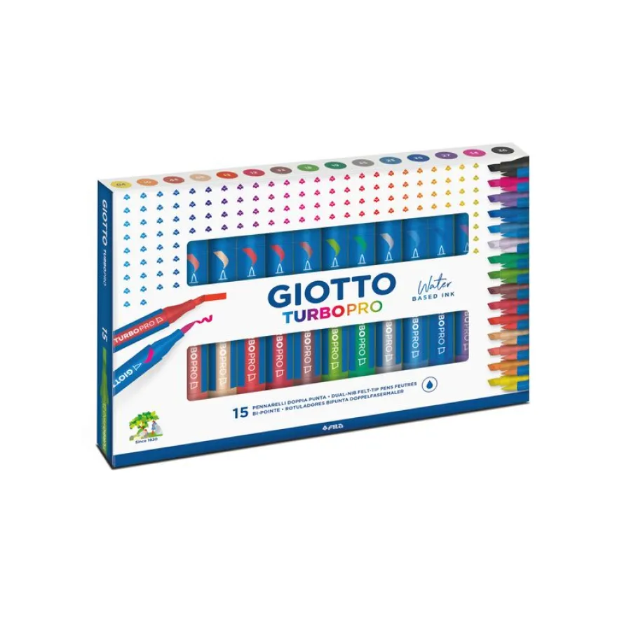 GIOTTO Turbo Pro - boite 15 feutres double pointe couleurs assorties
