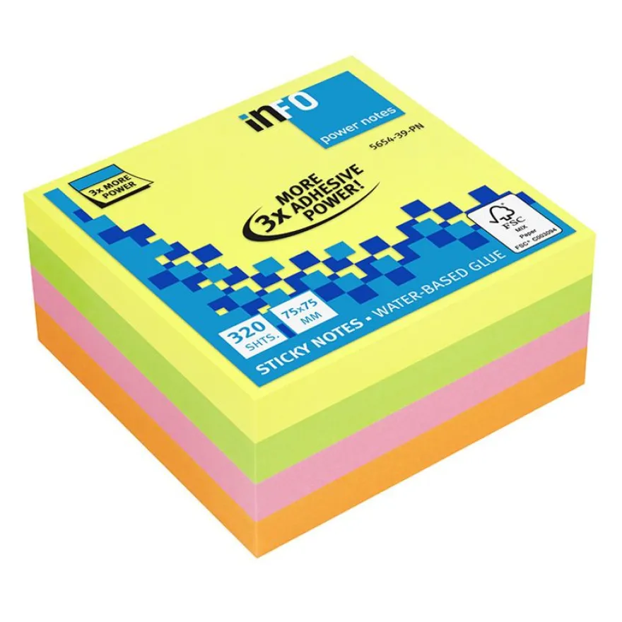 Global Notes - Notes adhésives - 320 feuilles - Pouvoir 3 fois plus adhésif - 75 x 75 mm - couleurs assorties