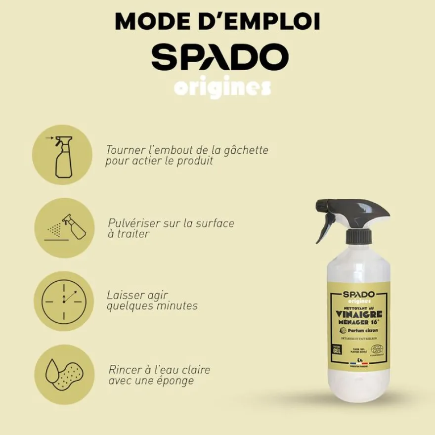 Gloss - Vinaigre Blanc produit de nettoyage / détartrage - vaporisateur 750 ml - citron