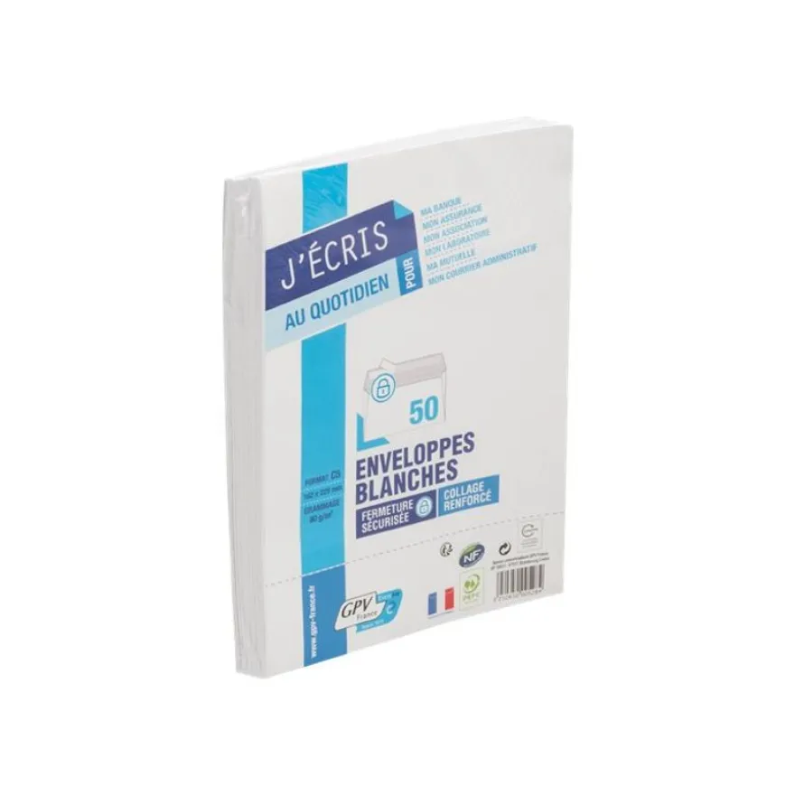 GPV - 50 Enveloppes C5 162 x 229 mm - 80 gr - sans fenêtre - blanc - bande adhésive