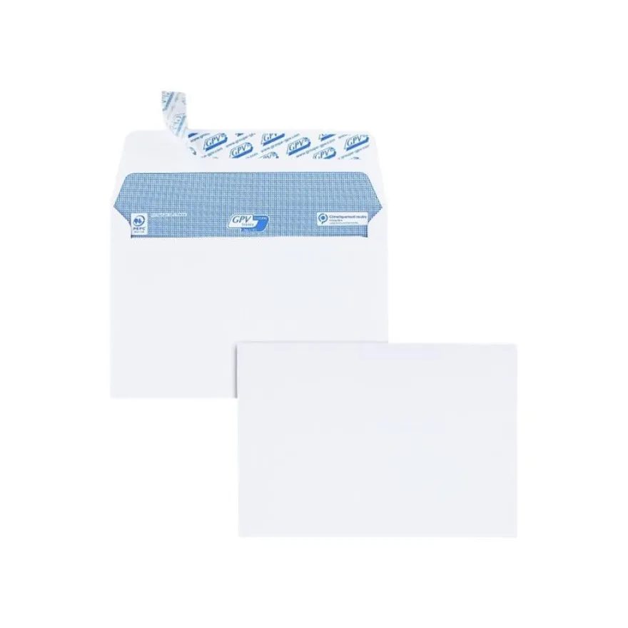 GPV - 200 Enveloppes C6 114 x 162 mm - 100 gr - sans fenêtre - blanc - bande adhésive