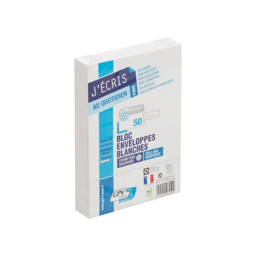 GPV - 50 Enveloppes précasées C6 114 x 162 mm - blanc - bande auto-adhésive