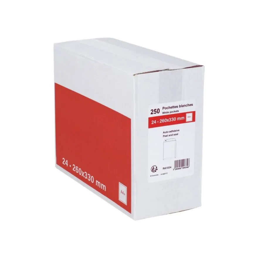 GPV - 250 Pochettes Enveloppes 24 260 x 330 mm - 90 gr - sans fenêtre - blanc - bande adhésive