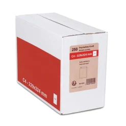 GPV - 250 Pochettes Enveloppes C4 229 x 324 mm - 90 gr - sans fenêtre - kraft - bande adhésive