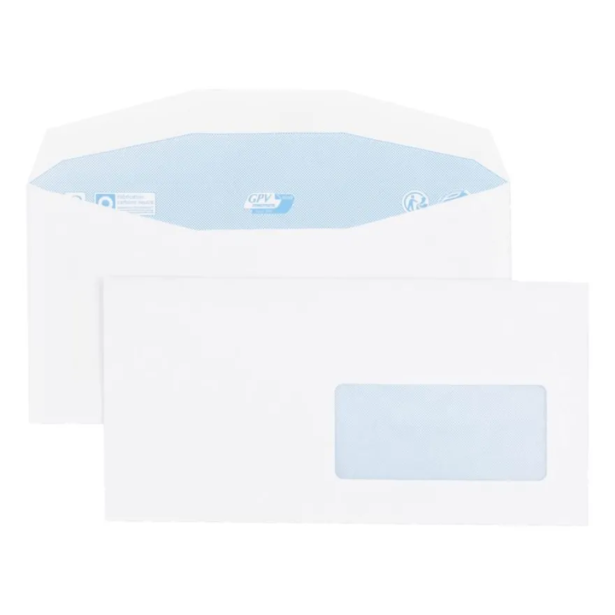 GPV Envel'Matic - 500 Enveloppes patte trapèze - C5/6 114 x 229 mm - 80 gr - fenêtre 45x100 mm - blanc
