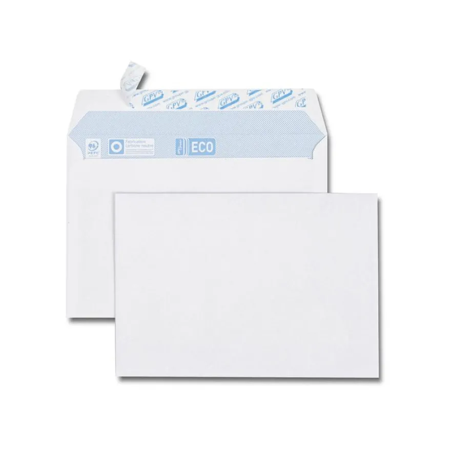 GPV Green - 50 Enveloppes recyclées + 10 gratuites C6 114 x 162 mm - 75 gr - sans fenêtre - bande auto-adhésive