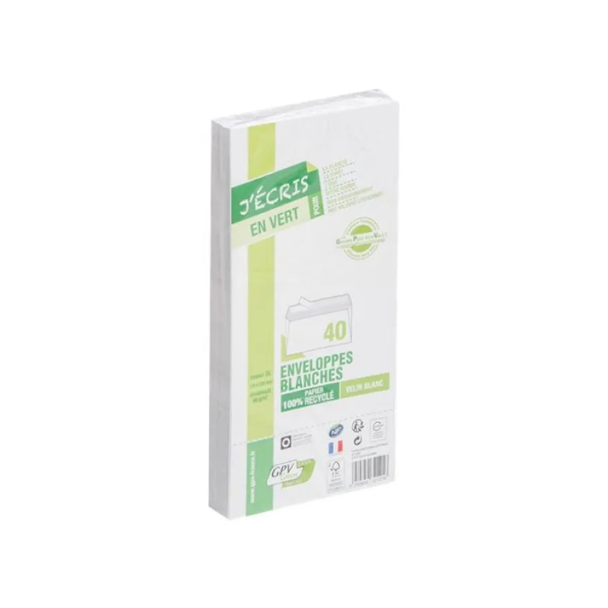 GPV Green - 40 Enveloppes recyclées DL 110 x 220 mm - 80 gr - sans fenêtre - bande adhésive