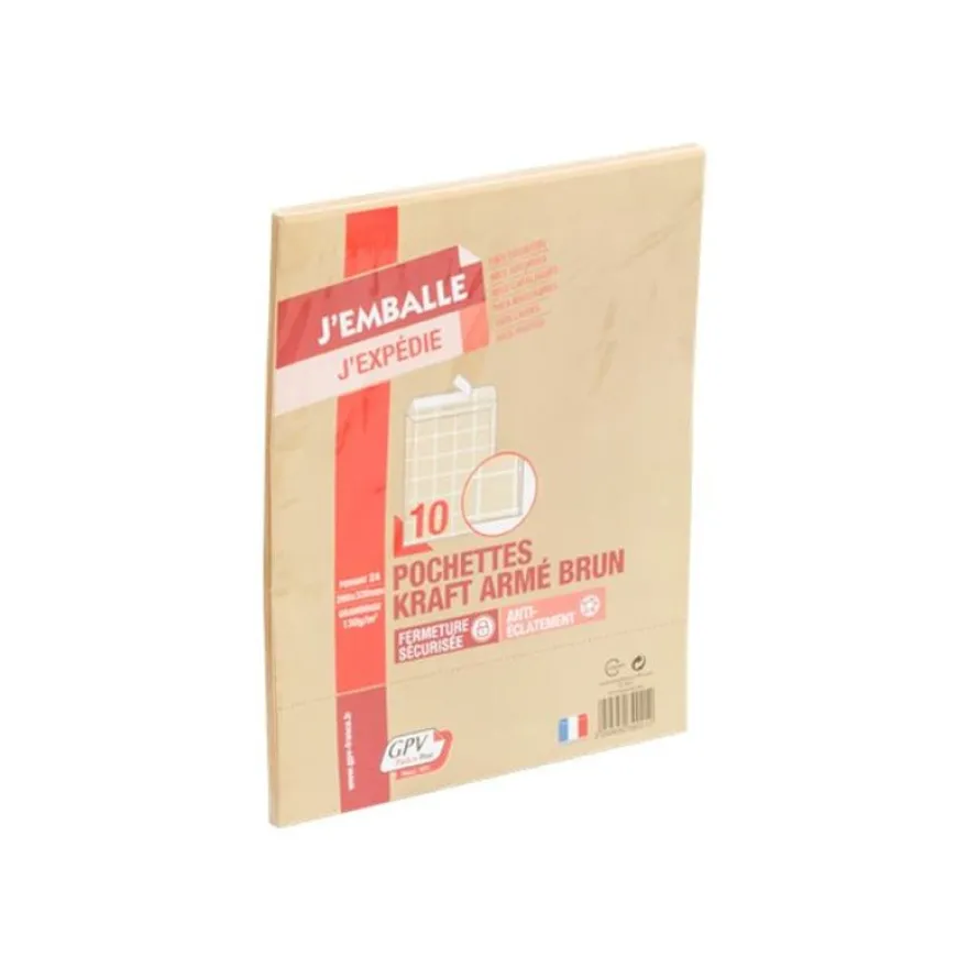 GPV Pack'n Post - 10 Pochettes kraft armé - 260 x 330 mm - 130 gr - bande auto-adhésive