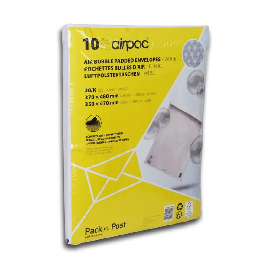 GPV Pack'n Post - 10 Pochettes bulles - 370 x 480 mm - bande de protection