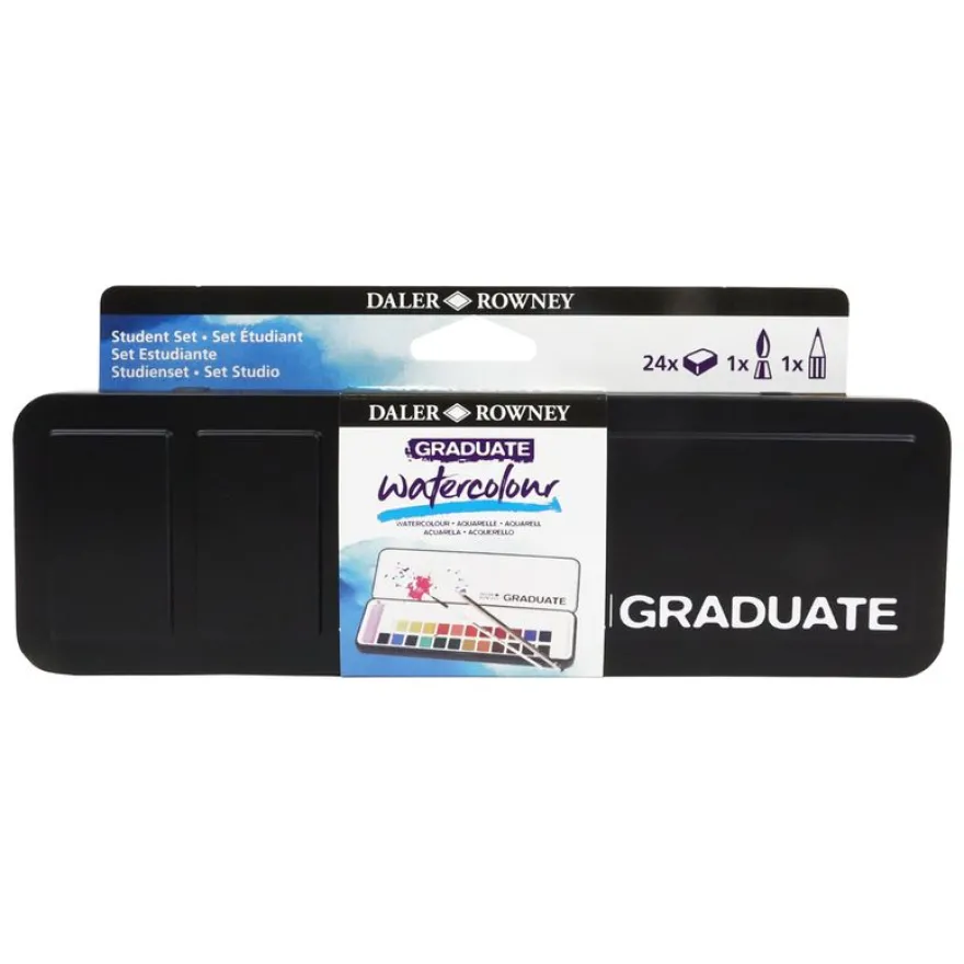 GRADUATE Set Aquarelle de 24 Demi-Godets + 1 pinceau et 1 crayon