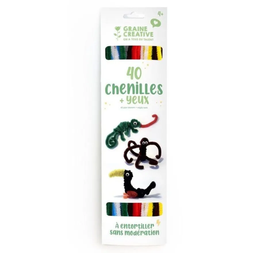 Graine Créative - 40 Fils Chenillés + 24 Yeux Mobiles - Kit Créatif
