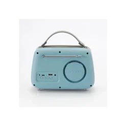 Halterrego - Radio vintage - Bluetooth, Radio FM, lecteur USB, Aux In Aux IN - Batterie rechargeable - bleu ciel