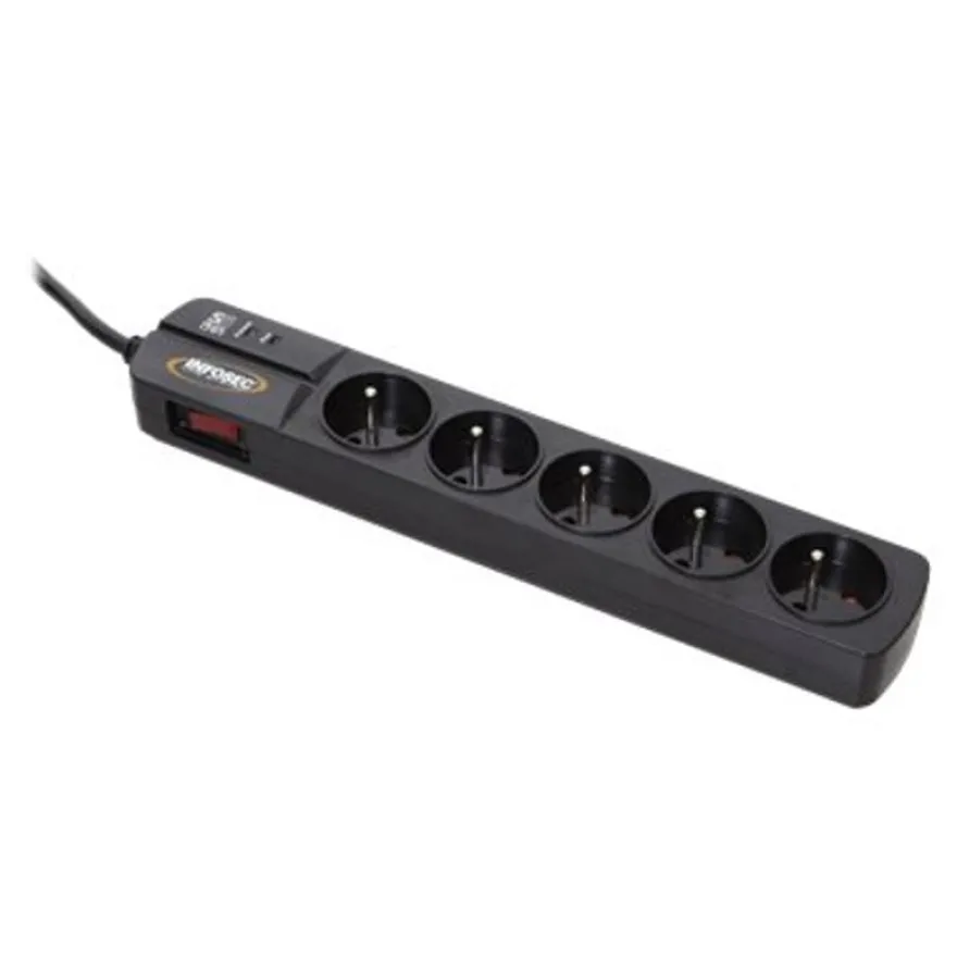 INFOSEC S5 Black Line II - Multiprise parafoudre 5 prises - parasurtenseur 2500 W