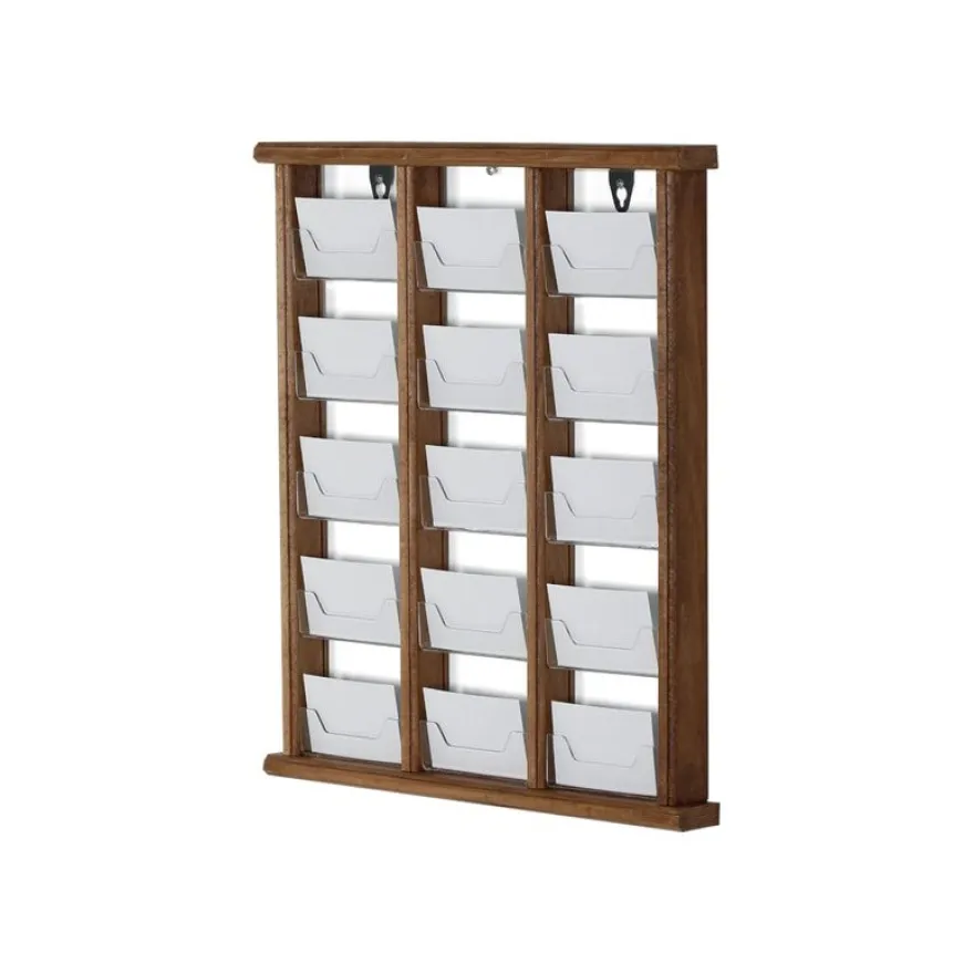 INOVSHOP - Présentoir de cartes de visite mural - 3 x 5 compartiments - finition bois foncé